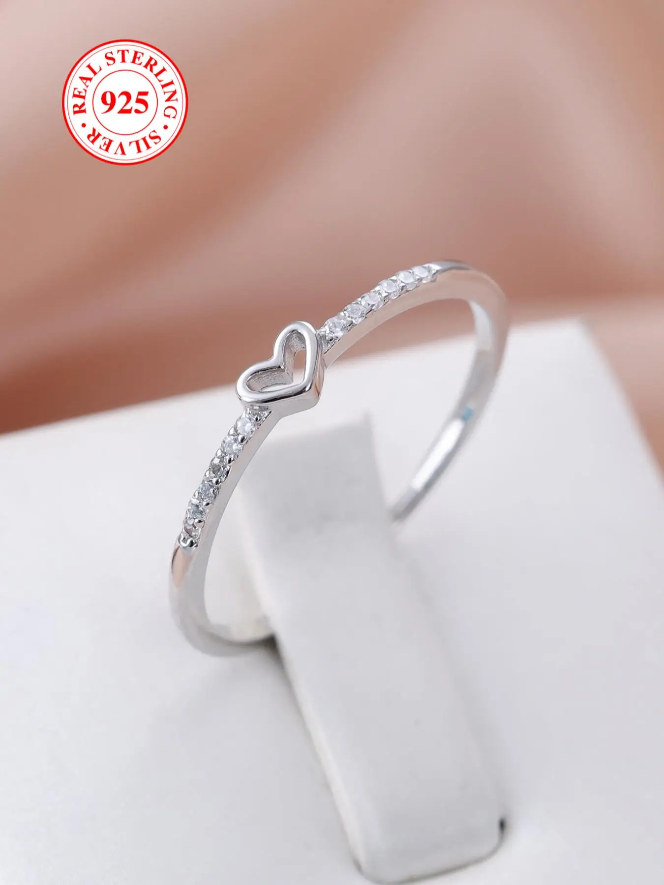 S925 Sterling Silver Heart Design Ring, Rhinestone Decor Ring for Women & Girls, Fashion Jewelry for Party, Daily Decor, Trendy All-match & Exquisite
