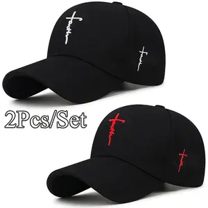 [2pcs/Set] Unisex Black & White Baseball Caps – Exquisite Cross Embroidery, Breathable Acrylic Duckbill Design, Durable Sports Headwear for Outdoor Activities