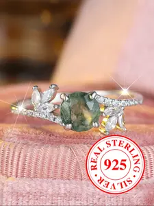 1 Piece Elegant Seaweed Agate Rings for Women, Stackable Engagement Ring Marquise Design, Perfect for Parties & Birthdays, Unique Gift Idea for Girls（with Box）