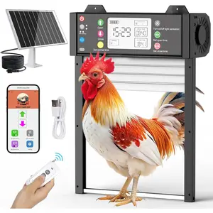 Automatic Chicken Coop Door, Solar Chicken Door with Tuya App, Door Status Detection, WiFi Reconnection, Auto Chicken Door with Light Sensor, Timer, Anti-Pinch, 4000 mAh USB Rechargeable