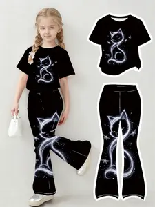 Girls Fresh Simple T-Shirt Flared Pants Kids Clean Fresh Outfit