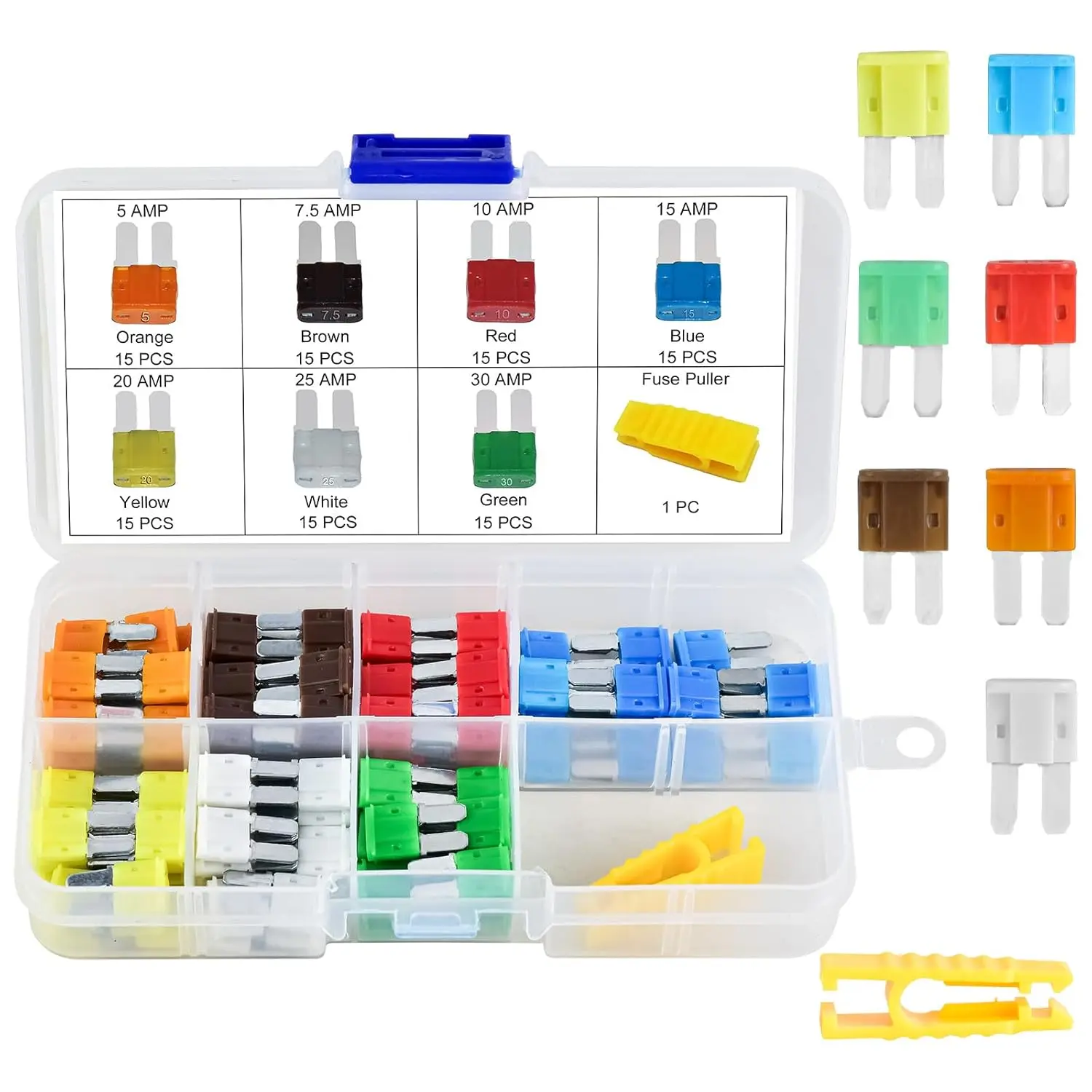 105PC Micro2 Fuse Assortment Kit - Upgraded Automotive Blade Fuses (5A,7.5A,10A,15A,20A,25A,30A), with Puller Tool for Car Boat Truck SUV RV