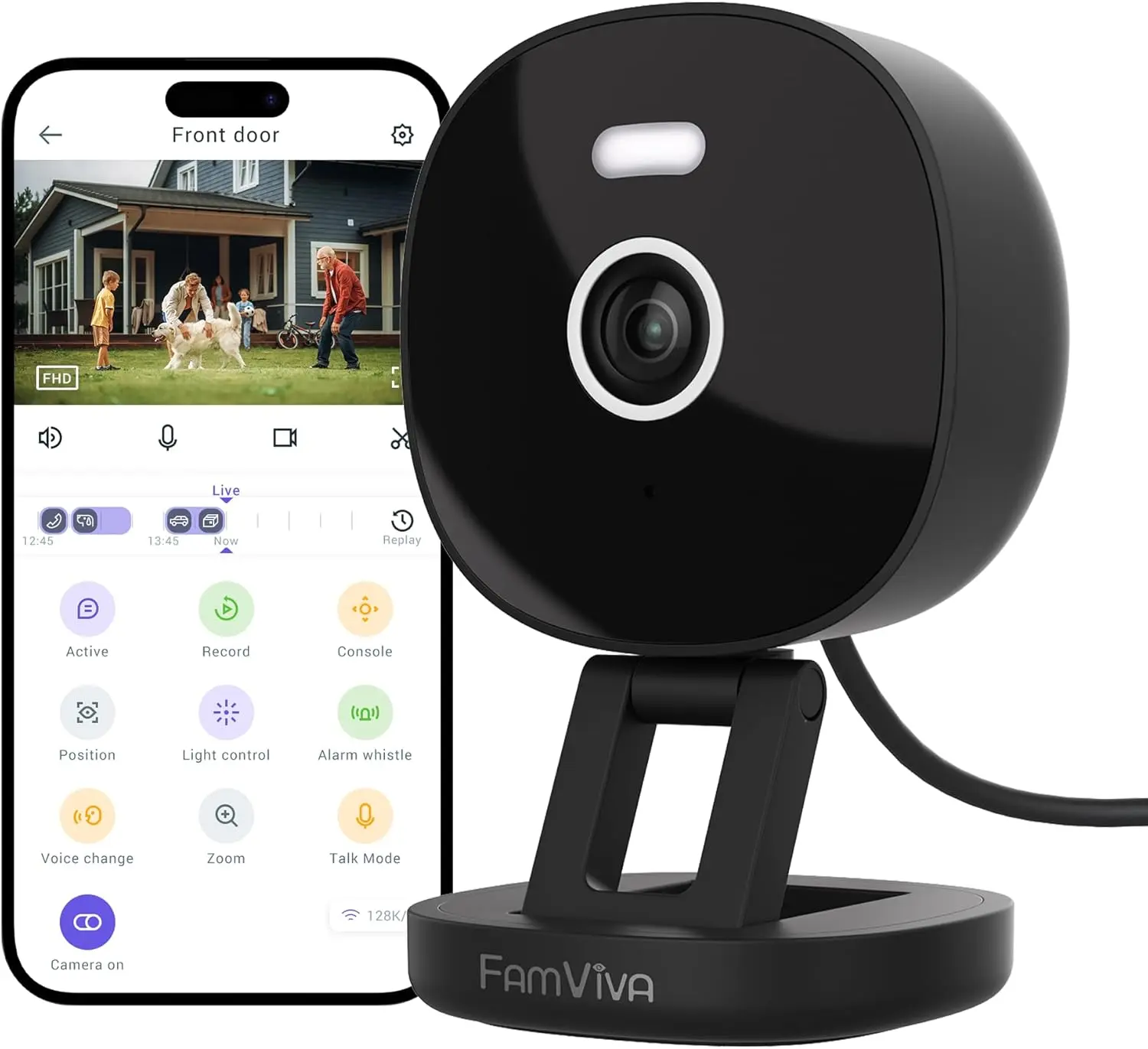 FAMVIVA 2/4-Pack Black Camera Security - 1920p 2K Wired Wi-Fi Home IP Cameras, IP65 Waterproof, Indoor/Outdoor Monitor, Color Night Vision, White Light, Siren, Motion Detection, Recording, Alexa Compatible, Micro SD Card Slot