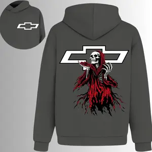 Chevrolet Grim Reaper Red Cloak Hoodie, 2 Sides, Chevy Skeleton Dark Graphic Hoody