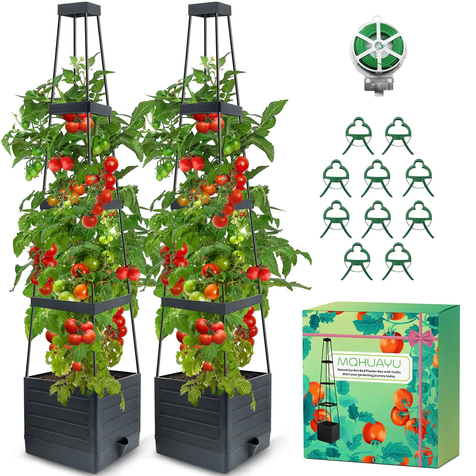 2 Pack Tomato Planter with Trellis, 57" Self-Watering Raised Garden Bed Planter Box, Tomato Cages for Indoor & Outdoor Climbing Plants, Vines, Vegetables, and Flowers (57x9.8x9.8IN)