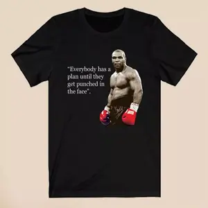 Iron Mike Tyson Quotes Men's Black T-Shirt US Size, Crewneck Trend Tee, retro Menswear Top