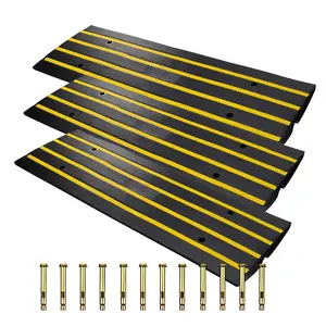 3 Pack Recycled Rubber Curb Ramps for Driveway, 2.4" h Heavy Duty Car Ramps with 1-Channel Cord Cover 110,000 Lbs Load Capacity, for Garage, Sidewalk, Warehouse– 12 Expansion Bolts