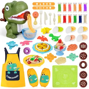 Dinosaur Noodle Maker Play Dough Set for Kids, Multi-Function Playdough Tool Kit with Dinosaur Molds, DIY Food Pizza Burger Ice Cream Modeling Clay Toys, Toddler Pretend Play Gift