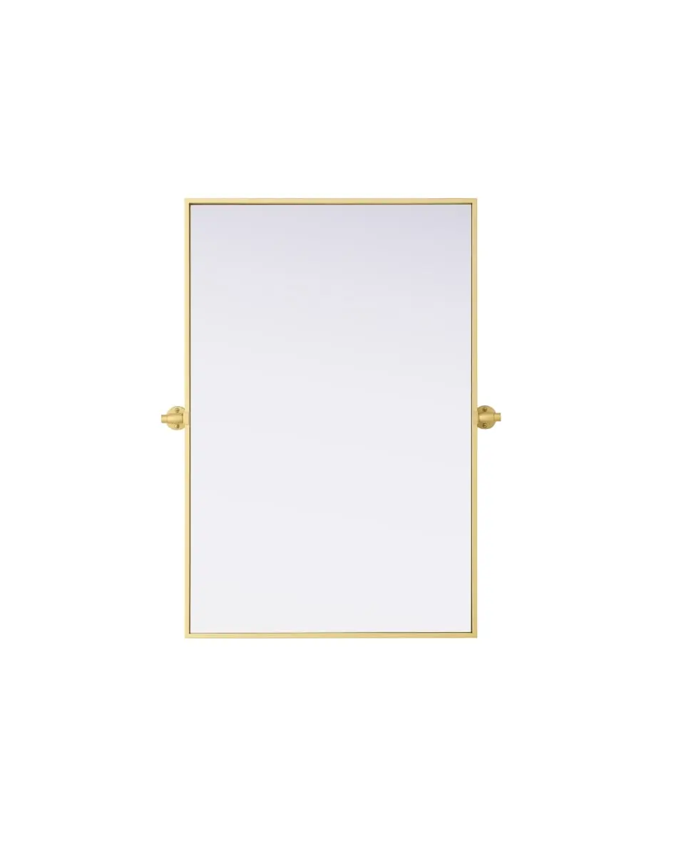 212 MAIN Amoura Decorative Modern Metal Rectangle Wall Mirror - 24x36 in., Brass-Iron & MDF Frame, Pivot Mount Adjustable Angle, for Damp Area Bathroom, Kitchen Bathroom Fixtures