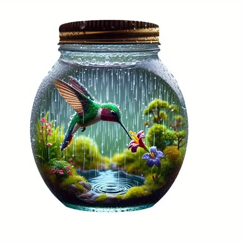 2D Colorful Hummingbird Mason Jar Suncatcher - Stained Glass Effect for Windows, Garden & Gifts