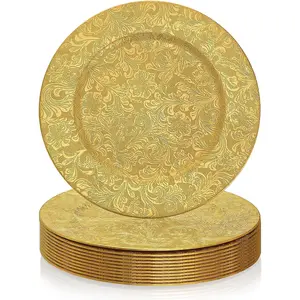 12 Pack  Charger Plates, 13" Plastic Round Antique Plate Chargers for Dinner Plates, Floral Charger Plates for Wedding Dinner Party Table Setting Decor