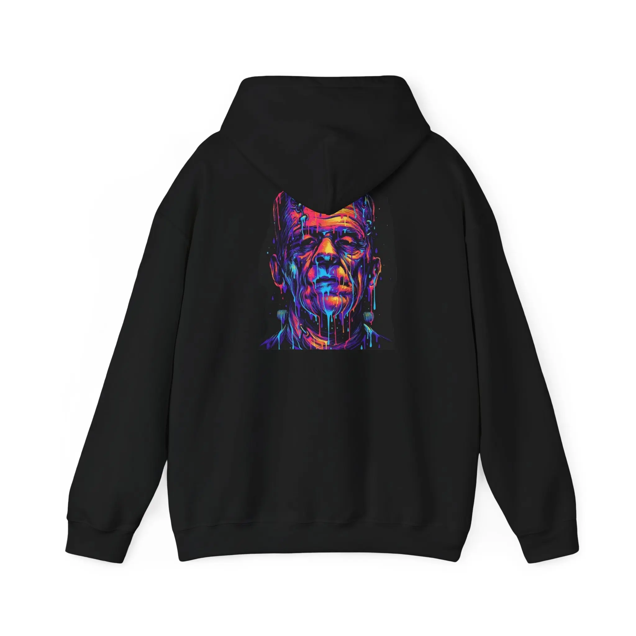 Frankenstein Obsidian Veil Graphic Hoodie - Acid-trip melting logo.