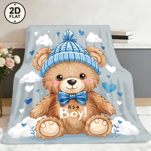 Soft Comfortable Funny Throw Blanket Cute Teddy Bear Flannel Blanket Cozy Throw With Clouds & Hearts Baby Gift & Nursery Decor