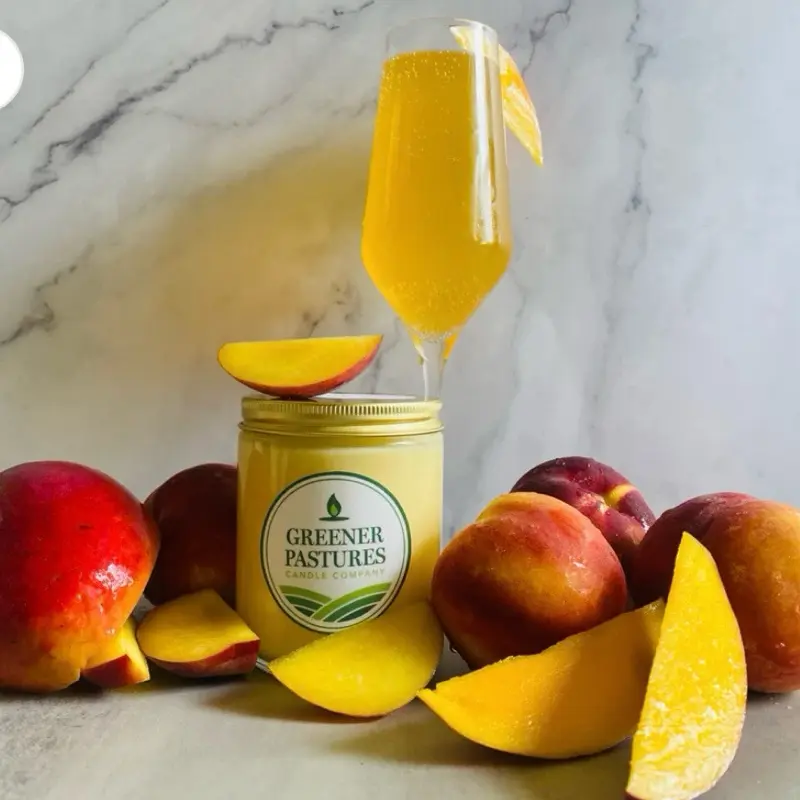 Greener Pastures Candle Co. Peach Mango Bellini 8oz Soy Candle - Non-Toxic, Handmade, Fresh Scent