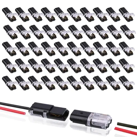 50/20PCS Rectangle Polycarbonate Quick Snap Connectors - 2-Pin Double-Wire Locking, Insulation-Pierce, Tool-Free No Stripping/Soldering Fastening Connectors & Terminals for Home DIY Beginners (AWG 18-22, Flexible Wires Solution)