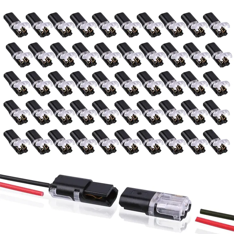 50/20PCS Rectangle Polycarbonate Quick Snap Connectors - 2-Pin Double-Wire Locking, Insulation-Pierce, Tool-Free No Stripping/Soldering Fastening Connectors & Terminals for Home DIY Beginners (AWG 18-22, Flexible Wires Solution)