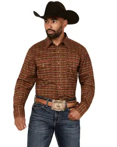 Wrangler Men's 20X Geo Print Long Sleeve Snap Stretch Western Shirt - 112352210