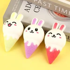 Cute Bunny Ice Cream TPR Squeeze Toy, Soft Quick Rebound Rabbit Cone Squishy Fidget Toy, Stress Relief Decompression Sensory Toy for Kids Birthday Party Favors Goodie Bag Fillers
