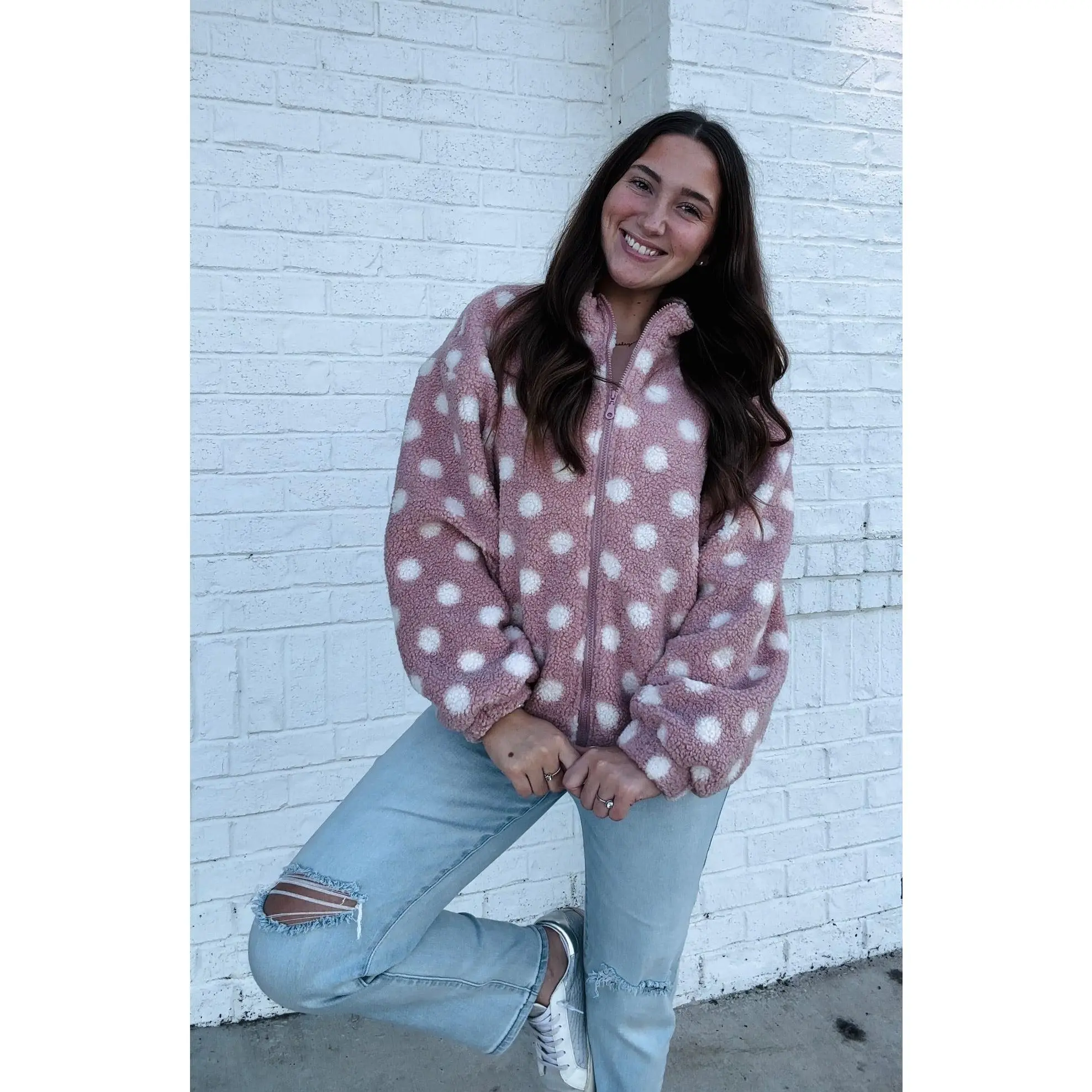 Pink Polka Dot Sherpa Jacket