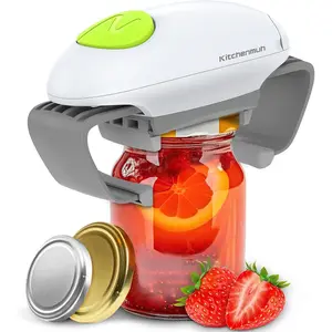 Electric Jar Opener for Seniors with Arthritis Fits Almost All Jar Sizes, Strong Automatic Jar Opener for Weak Hands, Hands Free Battery Operated Bottle Opener White