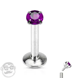 Purple CZ Prong Internally Threaded Labret