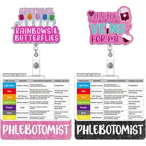 2 count Phlebotomy Badge Reel with Buddy, Retractable Phlebotomist Nurse Order of  Draw Badge Card Holder,  Glitter Nurse Accessories for Work,  Staff Practitioner Gifts