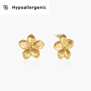 en route Gold Textured Floral Earrings, Chic Statement Jewelry Designed for Layered Looks with Coordinated Rings and Necklaces