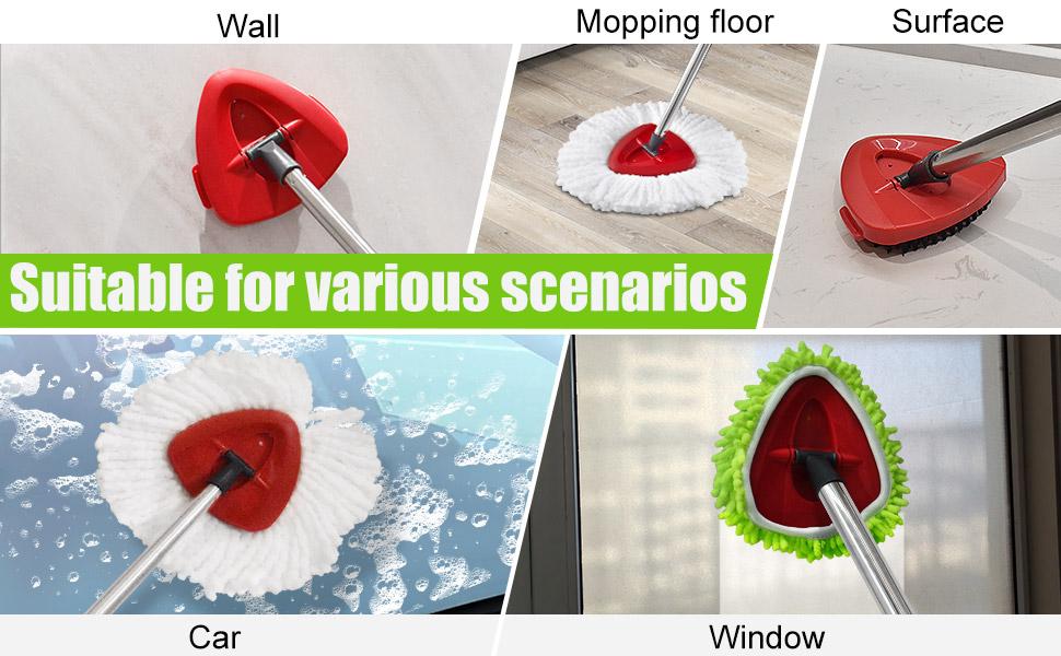 Spin Mop Replacement Head Base Scrub Brush Handle, 4-Section 30-to-58 inch Mop Replacement Stick Compatible with Ocedar Handle for Easy Wring Mops Refills 7 Pack