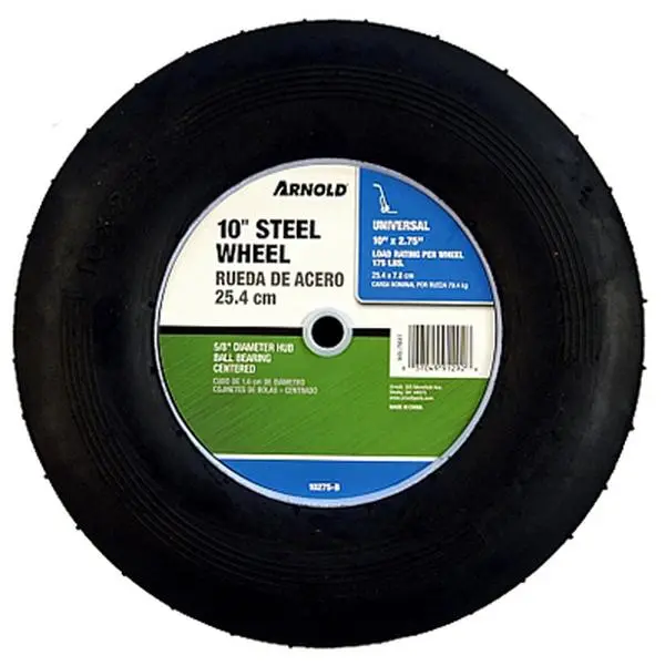 Arnold 10275-B Steel Wheel, 10 x 2.75 in., .62 in. Diameter Centered Hub, Ball Bearings, Ribbed Tread