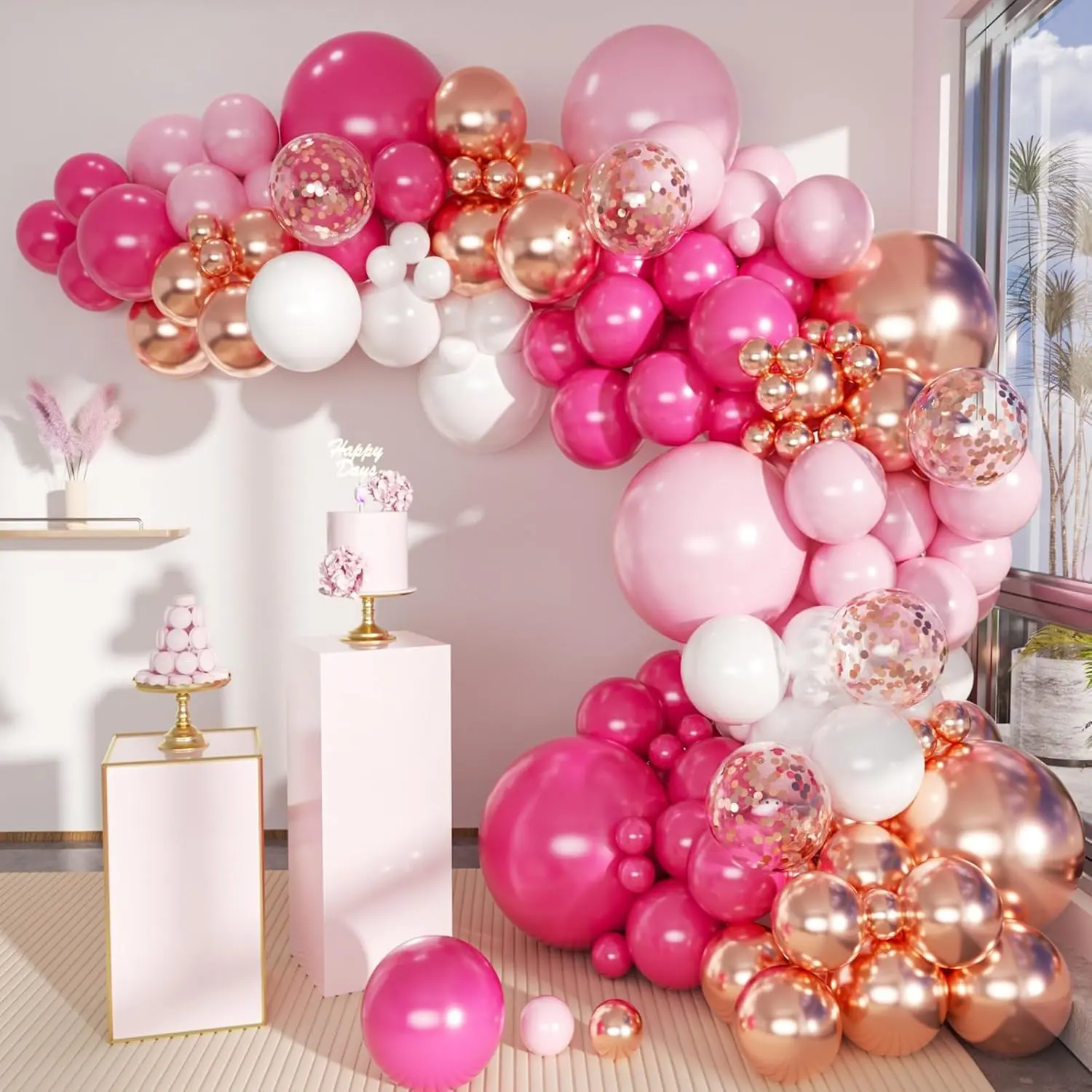 Rose Champagne Balloon Arch Garland Kit, 146 Pcs Hot Confetti, Rose Gold Tender Balloons for Parties, Balloon Arch Decoration