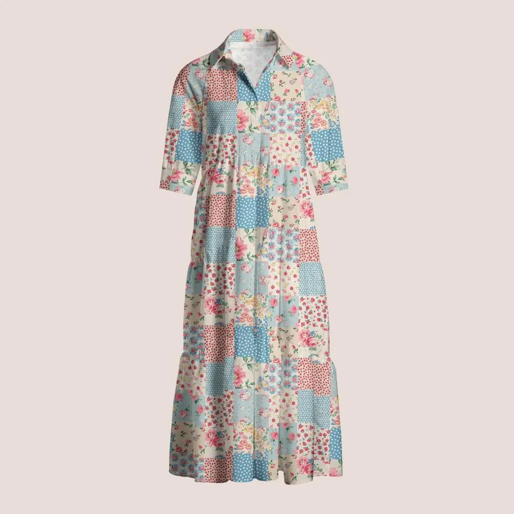 Cottagecore Polka Dot And Floral Patchwork Teacher Shirtdress