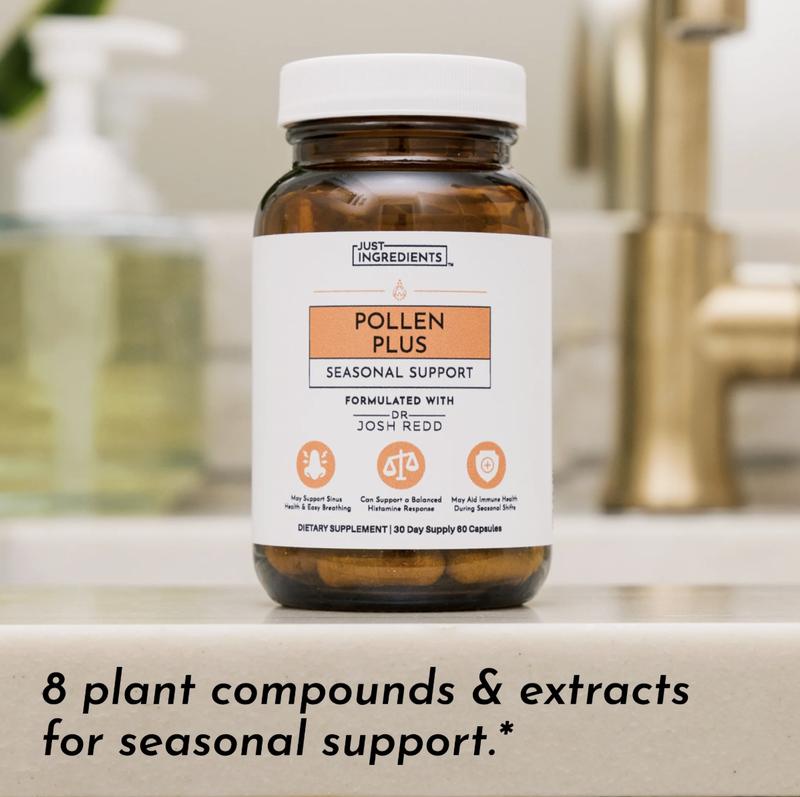 Just Ingredients Pollen Plus Seasonal Support Supplement with Bioavailable Zinc & Quercetin | May Provide a Natural Wellness Boost