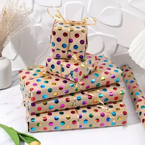 3 Rolls Foil Dot Gift Wrapping Paper, Multicolor Dots, 43x300cm, Ideal for Birthday, Wedding, Holiday Packaging, Smooth Texture