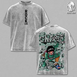 Rock Lee Vintage Washed Oversized T-Shirt – NRT Anime Double Printed Graphic Tee, Streetwear Casual, Heavy Cotton Unisex Top, Taijutsu Master Shirt, Gym Motivation, Gift for Anime Fans