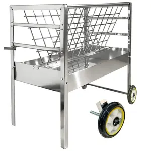 Heavy Duty Galvanized Steel 2-in-1 Grain & Hay Livestock Feeder – 65 lbs Capacity, 45"x23.6"x39" Outdoor Pasture Feeder with Feeding Pan, Holds 6-8 Goats, Sheep, or Ponies stool ladder