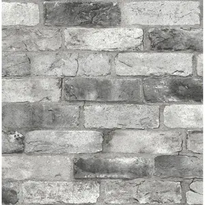 212 MAIN Industrial Grey London Brick Print Peel-Stick Wallpaper - Easy Install, Repositionable, Indoor Use, 1 Roll (NuWallpaper NUS3550)