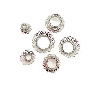 Stainless steel ornate filigree ear gauges / ear weights lotus-style flare tunnels