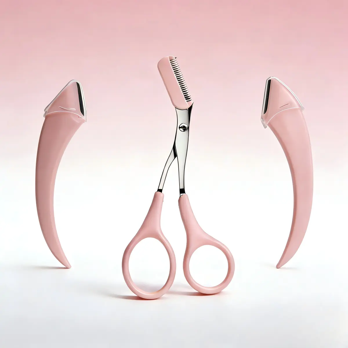 Professional 3-Piece Eyebrow Styling Kit - 2 Razors, 1 Scissors, Imported Stainless Steel Blades, Cosmetic Facial Makeup Tool, Facial Tools, Imported Blades