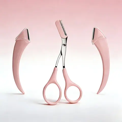 Professional 3-Tool Brow Set, Cosmetic Eyebrow Styling Kit - 3-Piece Beauty & Personal Care Facial Tool with 2 Hair Removal Eyebrow Razors, 1 Scissors, Metal Handle, Imported Blades for Precise Trimming, Hair Removal Eyebrow Razor