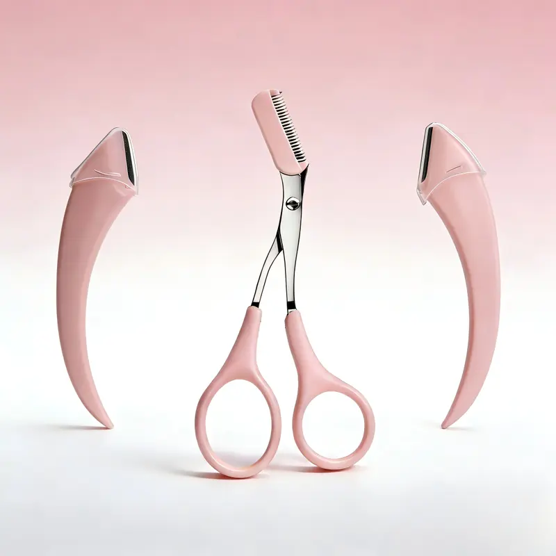 Professional 3-Tool Brow Set, Cosmetic Eyebrow Styling Kit - 3-Piece Beauty & Personal Care Facial Tool with 2 Hair Removal Eyebrow Razors, 1 Scissors, Metal Handle, Imported Blades for Precise Trimming, Hair Removal Eyebrow Razor