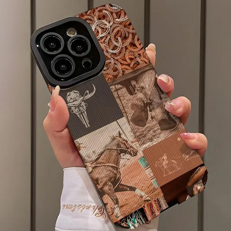 Creative Cowboy Style Horsefly Pattern Design Shockproof Cellphone Casing Ultra-Thin Protective Phone Case Cover for iPhone 16/15/14/13/12/11 Plus Pro Max Smartphone, Dust-Proof and Beautiful Gift, Accessories