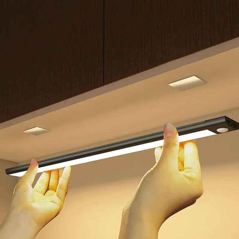 LED Motion Sensor Cabinet Light, 3 Color Adjustable, USB Rechargeable Night Lamp, Magnetic Under Counter Lighting for Kitchen Cabinets, Indoor Lighting