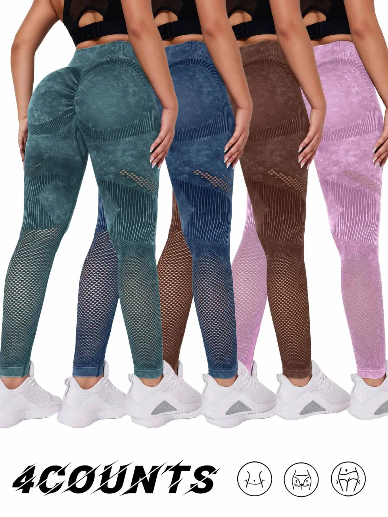 Women's Plain Hollow Out Ruched High Waist Sports Leggings, Casual Sporty High Stretch Washed Skinny Pants For Yoga Gym, Women Sport & Outdoor Clothin