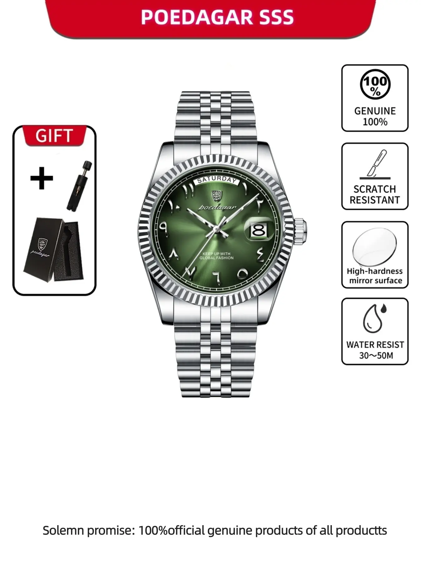 POEDAGAR men's casual business round dial Analogue Quartz Watch, Casual Fashion Watch, waterproof stainless steel quartz watch+box suitable for parties and gift giving