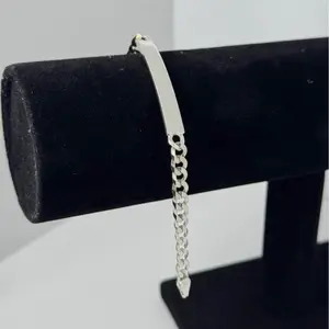 Esclava tejido cubana con placa de plata 925 - 7 inch