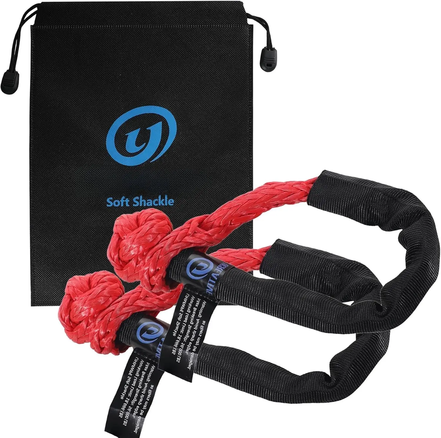 2 count Synthetic Soft Shackle 1/2 Inch x 22 Inch (56,000lbs Max Breaking Strength) with Extra Sleeves (Red)