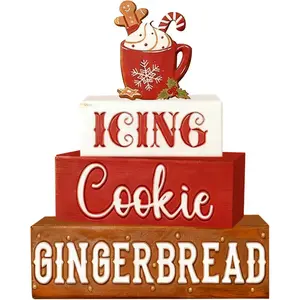 4 Pcs Christmas Decorations Indoor - Wooden Gingerbread Table Decoration for Home - Christmas Centerpiece For Table - Winter Tiered Tray Decor Rustic Farmhouse Xmas Gift for Home Kitchen Mantel