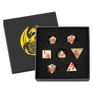 Dragon Flat Face Dnd Dice Set, Metal Dice Set with Dragon Pattern, 7 Multi-Faced Metal Dnd Dice, Polyhedral Dice, Role-Playing Tabletop Game Accessories