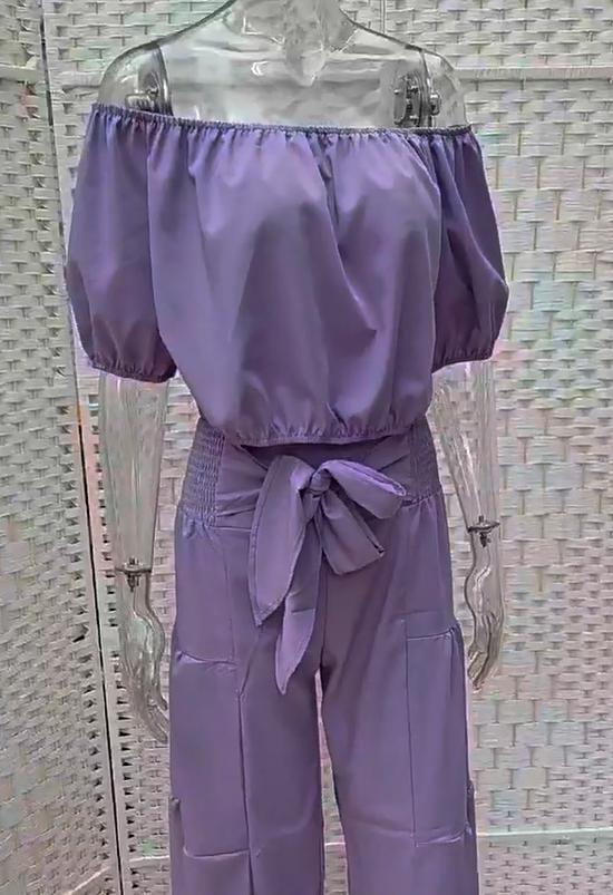 Women's Solid Color Top & Wide Leg Pants Set, Casual Off Shoulder Top & Palazzo Pants for Summer, Clothes for Beach Holiday Vacation, Womenswear