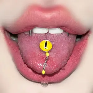 1Pc High Quality Trendy Unique Yellow Magic Pupil Chain Titanium Steel Tongue Piercing E-girl Jewelry Party Gift